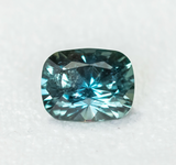 24 HOUR HOLD - 4.86ct Teal Elongated Cushion Sapphire and Salt and Pepper Diamond Three Stone Ring in 14k Yellow