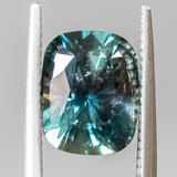 24 HOUR HOLD - 4.86ct Teal Elongated Cushion Sapphire and Salt and Pepper Diamond Three Stone Ring in 14k Yellow