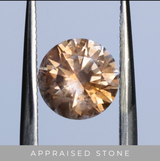 1.79ct Round "Sunset" Montana Sapphire 4 Prong Evergreen Solitaire with Scattered Embedded Diamonds in 14k Yellow Gold- with stone appraisal