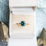 2.13ct Fancy Cushion Teal Blue Spinel VINTAGE CATHEDRAL RING IN 18k Yellow Gold