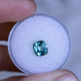 2.17ct Unheated Antique Style Cushion Cut Montana Sapphire Dainty Three Stone Ring in 14k Yellow Gold