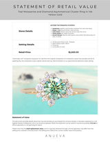 Teal Moissanite and Diamond Asymmetrical Cluster Ring in 14k Yellow Gold