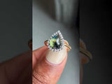 3.83ct Pear Cabochon Australian Sapphire and Blackened Halo ring in 18k Yellow Gold