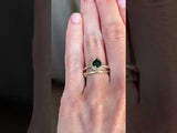 1.51ct Deep Green Teal Pear Sapphire Low Profile Hidden Halo Bezel Set Ring in 14k Green Gold