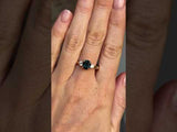 1.35ct Nigerian Deep Teal Oval Sapphire and Lab Diamond Three Stone Ring in 14K Yellow Gold