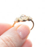 1.01ct Rosecut Three Stone Ring with Trillion Side Diamonds Compass Set Low Profile Milgrain Antique Ring in 18K Yellow Gold