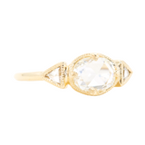 1.01ct Rosecut Three Stone Ring with Trillion Side Diamonds Compass Set Low Profile Milgrain Antique Ring in 18K Yellow Gold