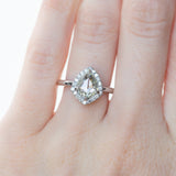 1.03ct Rosecut Arrowhead Shield Diamond and Low Profile Diamond Halo French Set Ring in Platinum