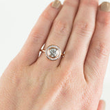 1.05ct Grey Light Salt and Pepper Diamond in 14k Rose Gold Bezel Set Halo