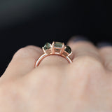 1.07ct Grey Sapphire and Green Tourmaline Three Stone Ring in 14k Rose Gold