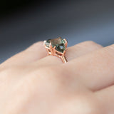 1.07ct Grey Sapphire and Green Tourmaline Three Stone Ring in 14k Rose Gold