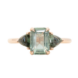 1.07ct Grey Sapphire and Green Tourmaline Three Stone Ring in 14k Rose Gold