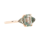 1.07ct Grey Sapphire and Green Tourmaline Three Stone Ring in 14k Rose Gold