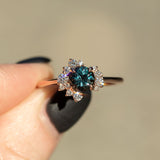 1.09ct Color Shifting Songea Sapphire Asymmetrical Diamond Cluster Ring in 14k Rose Gold