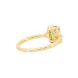 1.16ct Teal Green Radiant Cut Montana Sapphire and Trillion Diamond Low Profile Three Stone ring in 14k Yellow Gold