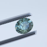 1.32ct Oval Minty Montana Sapphire and Madagascar Sapphire Three Stone Ring in Platinum gemstone only