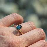 1.40ct Nigerian Blue Oval Sapphire Evergreen Solitaire Ring in 14k Yellow Gold