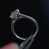 1.50ct Oval Grey Diamond and French Set Diamond Cathedral 4 Prong Solitaire in Platinum