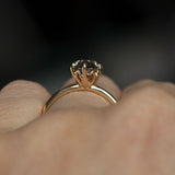 1.57ct Dark Oval Salt and Pepper Diamond in 14k Yellow gold Lotus Six Prong Solitaire