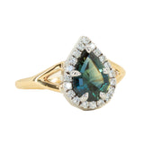 1.70ct Australian Pear Shaped Diamond Two-Tone Low Profile Split Shank Halo Ring in 14k White and Yellow Gold