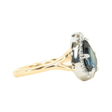 1.70ct Australian Pear Shaped Diamond Two-Tone Low Profile Split Shank Halo Ring in 14k White and Yellow Gold