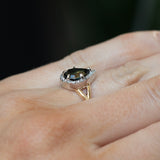 1.70ct Australian Pear Shaped Diamond Two-Tone Low Profile Split Shank Halo Ring in 14k White and Yellow Gold