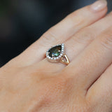 1.70ct Australian Pear Shaped Diamond Two-Tone Low Profile Split Shank Halo Ring in 14k White and Yellow Gold