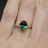 1.80ct Oval Nigerian Parti Sapphire Vintage Cathedral Ring in 14k Yellow Gold on hand