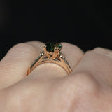 1.80ct Oval Nigerian Parti Sapphire Vintage Cathedral Ring in 14k Yellow Gold on hand