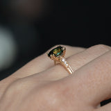 1.80ct Oval Nigerian Parti Sapphire Vintage Cathedral Ring in 14k Yellow Gold on hand