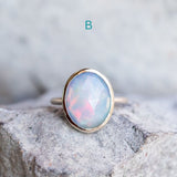 OVAL BEZEL SET ROSECUT OPAL RINGS IN 14K WHITE GOLD