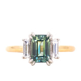 1.76ct Straight Baguette Parti Sapphire Three Stone Ring with Baguette Diamonds in Platinum & 18k Yellow Gold