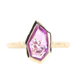 1.25ct Elongated Geo Slice Pink Sapphire Evergreen Low Profile Bezel Solitaire Ring in 14k Yellow Gold