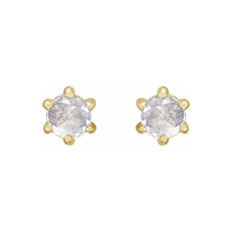 0.08ctw Round Rosecut Six Prong Diamond Earrings in Solid Gold