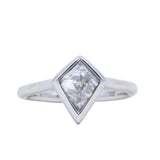 0.73ct Kite Shaped light grey salt and pepper Rosecut Diamond contemporary bezel solitaire in 14k white gold