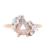 2.12ct Shield Rosecut "Coral" Colored Diamond Asymmetrical Cluster Low Profile Ring in 18k Rose Gold