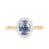 1.05ct Oval Parti Sapphire and Two-Tone 14k Yellow and White Gold Stackable Halo Ring