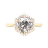 2.20ct Round Grey and White Diamond Hexagon Halo Ring in 14k Yellow Gold