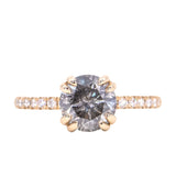 1.63ct Round Salt & Pepper Diamond Double Claw Prong Solitaire with French Diamonds in 14k Yellow Gold