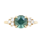 2.27ct Round Teal Madagascar Sapphire and Diamond Cluster Ring in 14k Yellow Gold