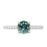 1.15ct Teal-Color Shifting Madagascar Sapphire Four Prong Solitaire with French Diamonds in Platinum