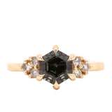 2.63ct Color Shifting Step Cut Hexasgon Sapphire and Champagne Diamond Cluster Ring in 14k Yellow Gold