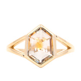 2.03ct Portrait cut Montana Sapphire Low Profile Bezel Set Split Shank Solitaire in 14k Yellow Gold