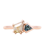 1.05ct Kite Rosecut Diamond Double Prong and Shield Sapphire Low Profile Ring in 14k Rose Gold