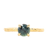 1.13ct Round Tanzanian Color-Shifting Sapphire Evergreen Carved Solitaire in 18k Yellow Gold