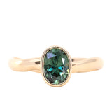 0.92ct Oval Sapphire Bezel Set Ring with Organic Alluvial Band In 14k Yellow Gold