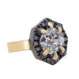 1.72ct Antique Old Mine Cut Diamond and Blackened Halo Antique Style ring in 18k Yellow Gold
