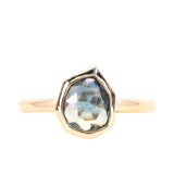 1.24ct Geo Slice Teal Green Sapphire Evergreen Low Profile Bezel Solitaire Ring in 14k Yellow Gold