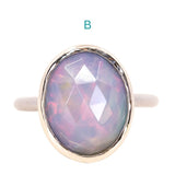 OVAL BEZEL SET ROSECUT OPAL RINGS IN 14K WHITE GOLD