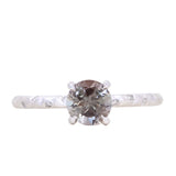 0.84ct Round Oregon Sunstone Solitaire Ring in Sterling Silver with Embedded Diamonds in Evergreen Texture